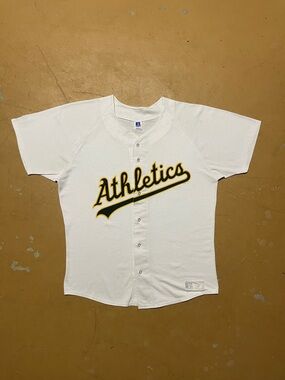 Vintage 90โs Russell Athletic Athletics Button Up Cotton Jersey Large USA